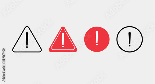 Warning Icon Vector . Exclamation Mark in Red Circle and Triangle.