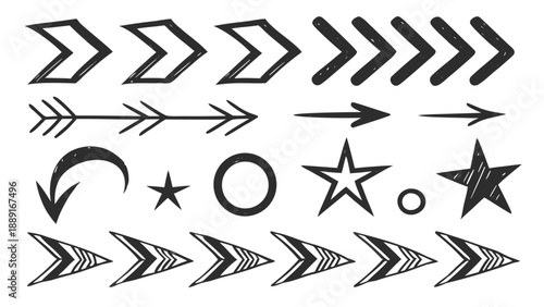 Collection of hand drawn arrows shapes and decorative elements in a bold silhouette high quality professional