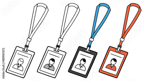 Four lanyard and id card combinations in varying colors showcasing simple headshot silhouettes high quality professional