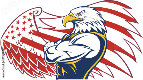 American bald eagle with patriotic flag wings in a strong illustrative silhouette high quality professional detailed