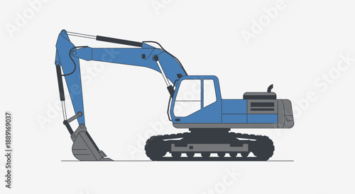 Blue Excavator Machine Vector Illustration Construction Equipment