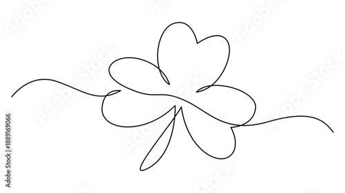 A simple continuous line art drawing of a lucky four-leaf clover for good fortune