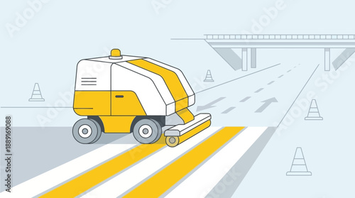 Automated Street Sweeper Performing Road Maintenance Task