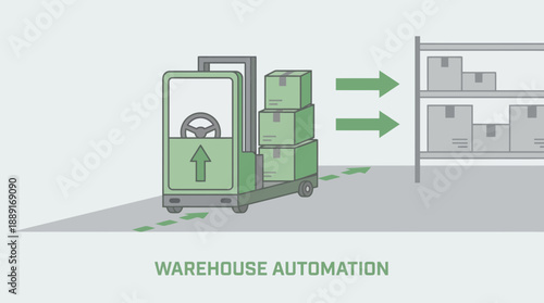 Automated Warehouse Forklift Delivering Boxes to Shelving Units