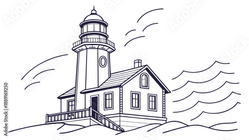 Coastal lighthouse and waves depicted in a simple graphic style a striking silhouette high quality professional