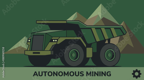 Autonomous Mining Truck Heavy Machinery In Flat Design Style