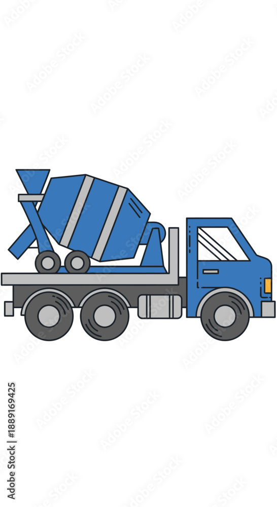 Fototapeta premium Blue Concrete Mixer Truck Illustration For Construction Industry Projects And Concepts
