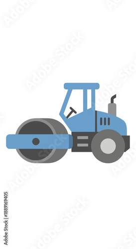 Blue Steamroller Flat Design Construction Machine Illustration