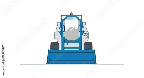 Blue Bobcat Skid Steer Loader Vector Illustration Front View
