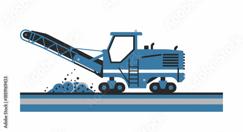 Blue Construction Machine On A Road Surface Clearing Debris