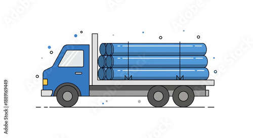 Blue Truck Delivering Industrial Pipes Construction Material Logistics Transportation