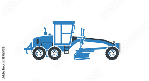 Blue Construction Motor Grader Flat Icon Illustration