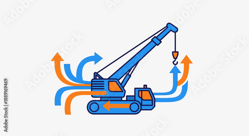 Blue Crane Machine With Upward Arrows Directional Flow Conceptual Art