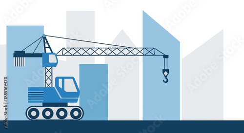 Blue Crane Building Modern Cityscape Construction Industry Graphic