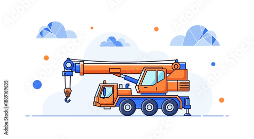 Bold Mobile Crane Illustration With Abstract Sky Elements Ready For Heavy Lifting