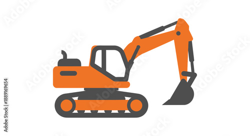 Bold Orange Excavator Construction Machine Vector Art