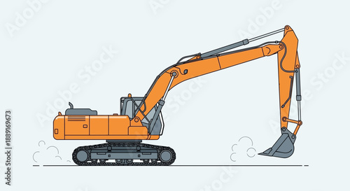 Bold Orange Excavator Machine Working In Dust Clouds