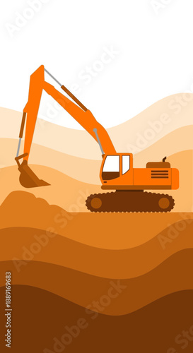 Bold Orange Excavator Machine Working on Sandy Terrain Landscape