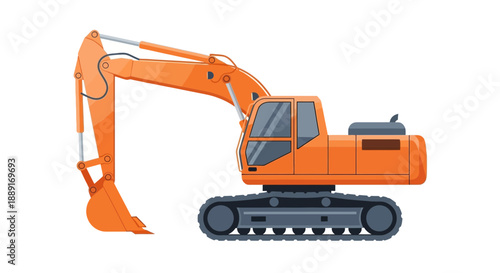 Bold Orange Excavator Machinery Construction Vehicle On White Background Illustration