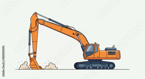 Bold Orange Excavator Operating On A Light Background Construction Machine Illustration