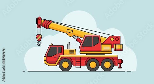 Bold Red And Yellow Crane Vector Illustration Construction Machine Art