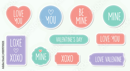 Valentine's Day love message stickers in pastel colors