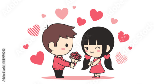 Boy Giving Flowers to Girl in Love Scene