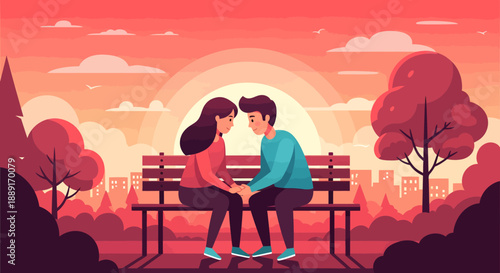 Couple Sitting on Park Bench During Sunset