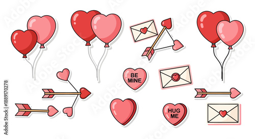 Valentine's Day Hearts Balloons Envelopes and Arrows
