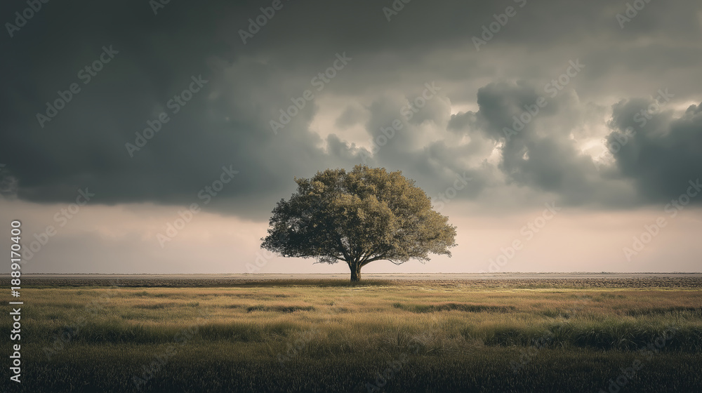 Obraz premium A powerful minimalist nature scene symbolizing solitude, balance, and quiet strength.