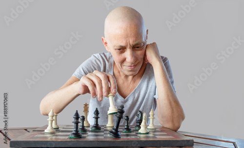 Bald woman winning battle against cancer. Concept, symbol of victory over disease