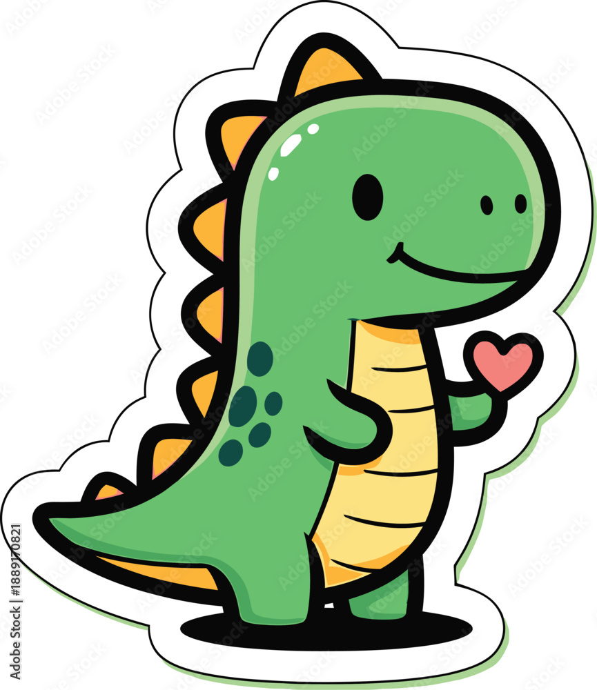 Fototapeta premium A cute green baby dragon illustration featuring a funny smiling dinosaur mascot isolated as a vector art character for fantasy and wild fun