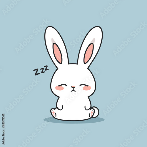 Cute sleepy white bunny rabbit illustration.