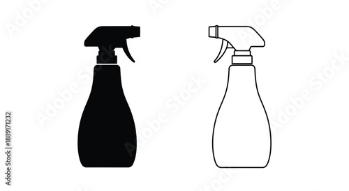 Two spray bottles shown in contrasting black and white outlines