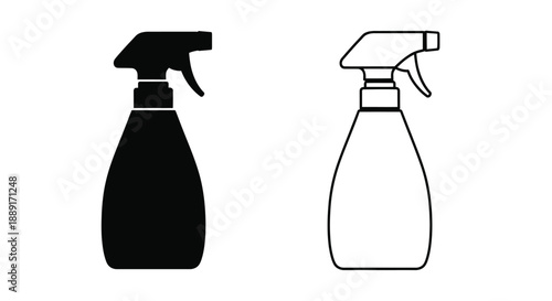 Two spray bottles one black and one white depicted in a simple style