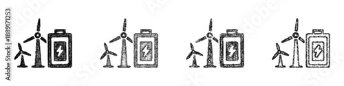 Sketch wind energy storage icon design set
