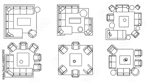 Top view layout interior design plan for living room with sofa and chairs arrangement furniture vector illustration.