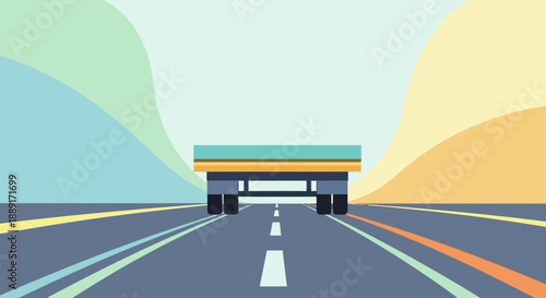 Bold Truck Traveling Forward On A Stylized Highway Road