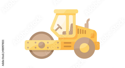 Bright Yellow Road Roller Construction Vehicle Icon