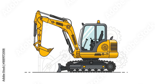 Bright Yellow Excavator Machine Construction Equipment Vector Art