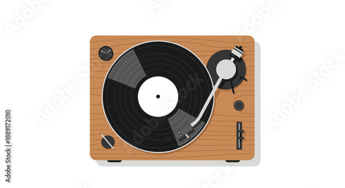 Vintage Turntable with a Spinning Vinyl Record, Retro Music Player, Old-School Audio Equipment, Nostalgic Entertainment, Analog Sound System, Record Player, Wooden Tur...