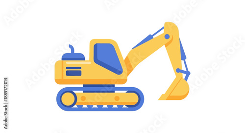 Bright Yellow Excavator Machine Construction Equipment Style