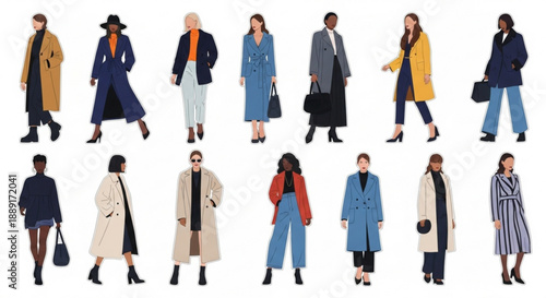 Flat Design Female Characters Set with Diverse Backgrounds and Styles