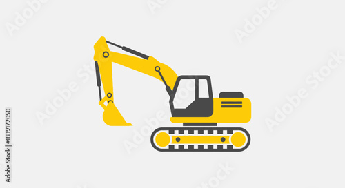 Bright Yellow Excavator Machine Illustration On White Background