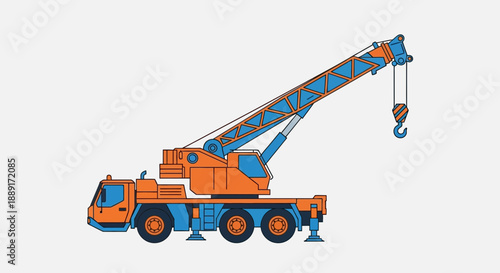 Brightly Colored Construction Crane Machine Vehicle Illustration On White Background