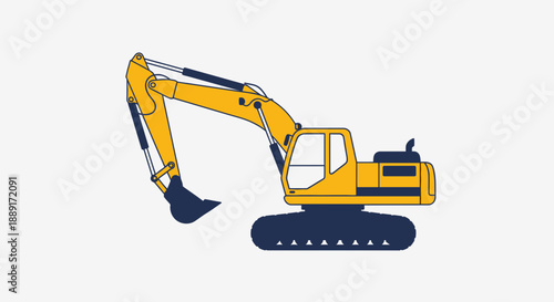 Bright Yellow Excavator Machine Industrial Construction Vehicle Vector Graphic