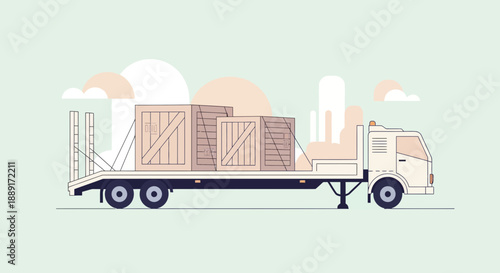 Cargo Truck Delivering Wooden Boxes Transportation And Logistics Vector Illustration