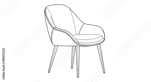Hand Drawn Mid-Century Modern Armchair Sketch Vector Illustration