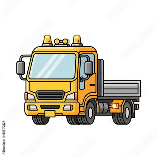 Bright Yellow Flatbed Tow Truck Ready For Work On White Background Illustration