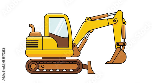 Cartoon Excavator Construction Machine For Digging And Earth Moving